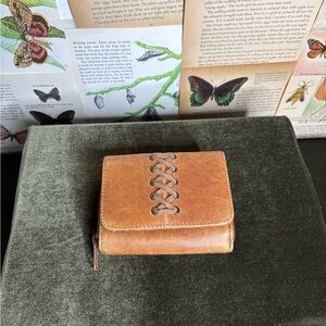 Brown Leather Wallet with Lace Detail
